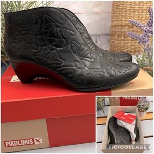 Pikolinos 'Lille' Quilted Leather Black Ankle Booties Size 40 (9-9.5)